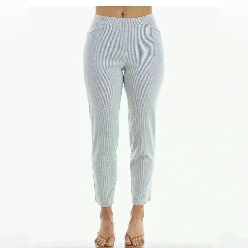 Zac & Rachel Seersucker Ankle Pant stretchy vacation travel beachy Large